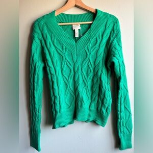 St. John's Bay Green Cable-Knit V-Neck Sweater